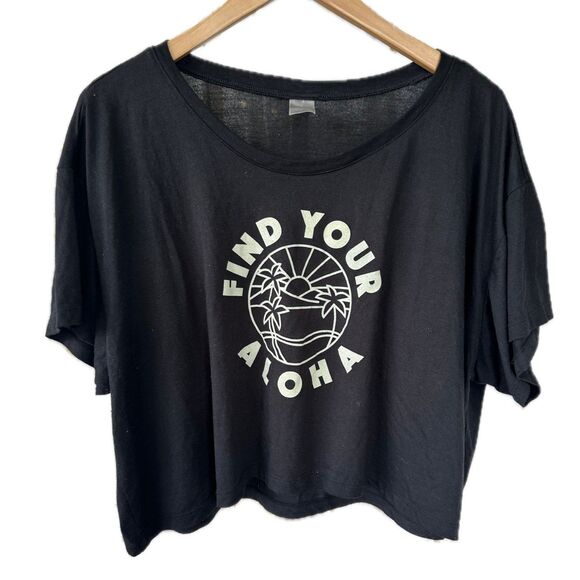 Sof-Tee Find Your Aloha Hawaiian Novelty Oversized Thin Scoop Neck Crop Top XL - Picture 1 of 5